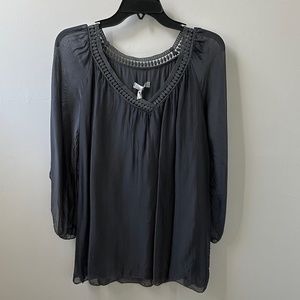 NWT Cobble Stone Gray Lined Sheer 3/4 Length Blouse Size M